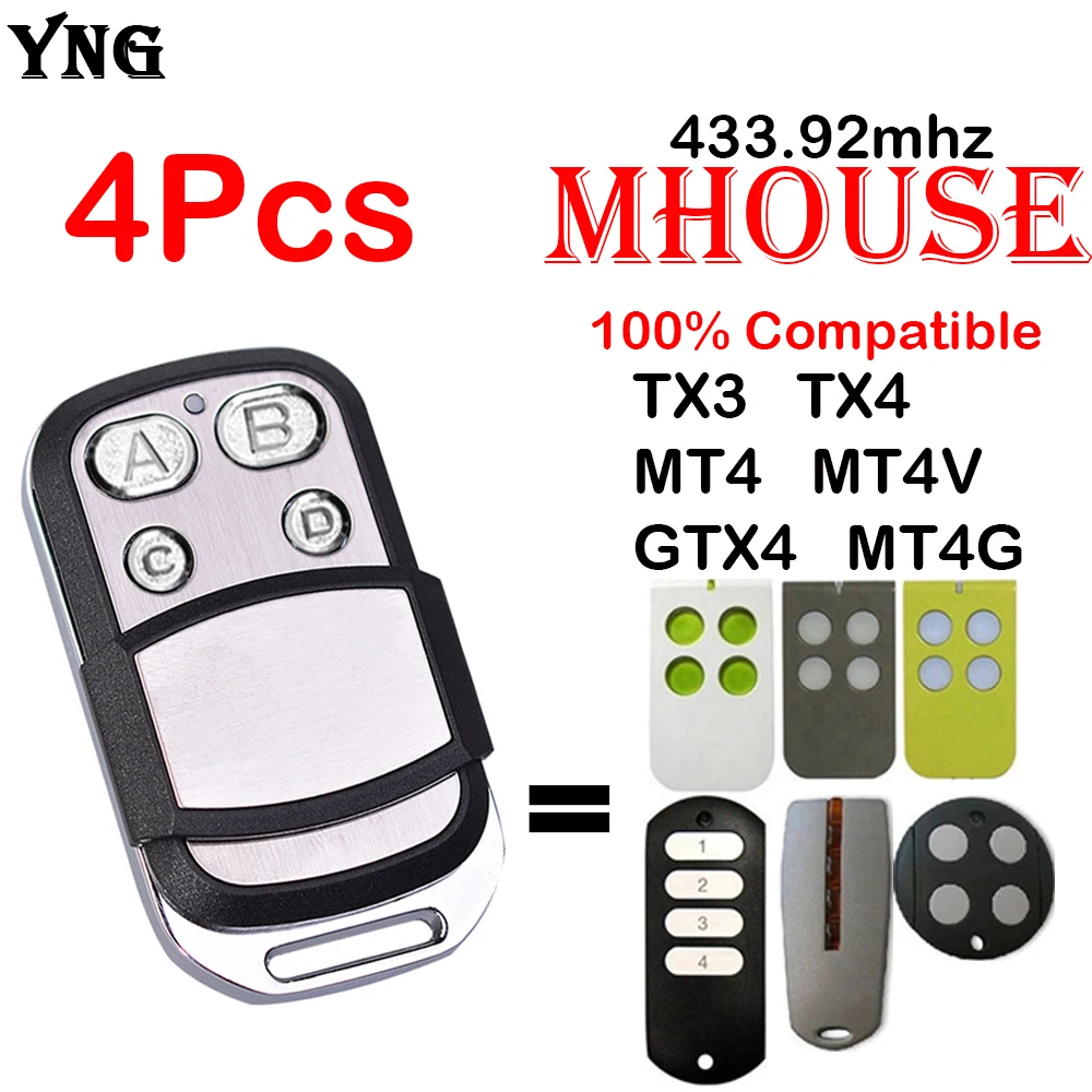 

Пульт дистанционного управления для гаражных ворот MOOVO MT4 MT4G MT4V Mhouse/MyHouse TX4 TX3 GTX4 GTX4C, 4 шт.