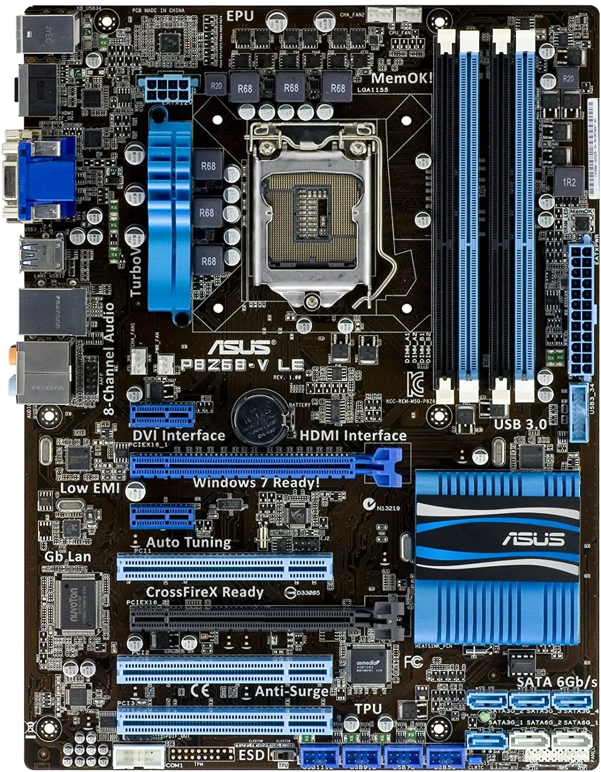  ASUS P8Z68-V LE   Intel Z68  LGA 1155 i7 i5 i3 DDR3 PCI-E X16 SATA III      