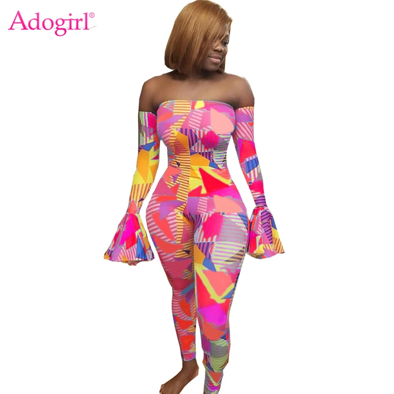 Adogirl Geometric геометрический свободный рукав с принтом комбинезон для женщин Slash шеи