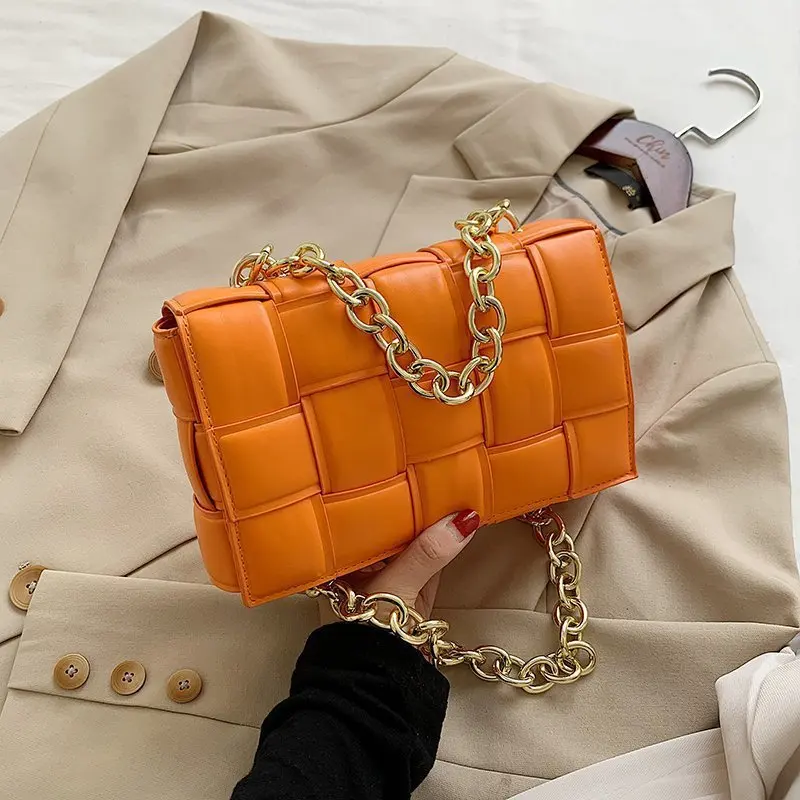 

omen Crossbody Bag Weave Flap Bags For Women 2021 Quality Leather Thick Chain Shoulder Messenger Bags Female Handbag And Purse