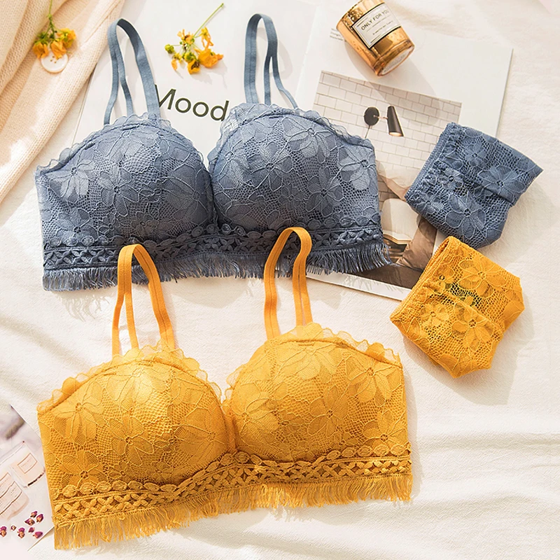 Женское нижнее белье с кисточками Roseheart голубой/желтый бюстгальтер пуш ап