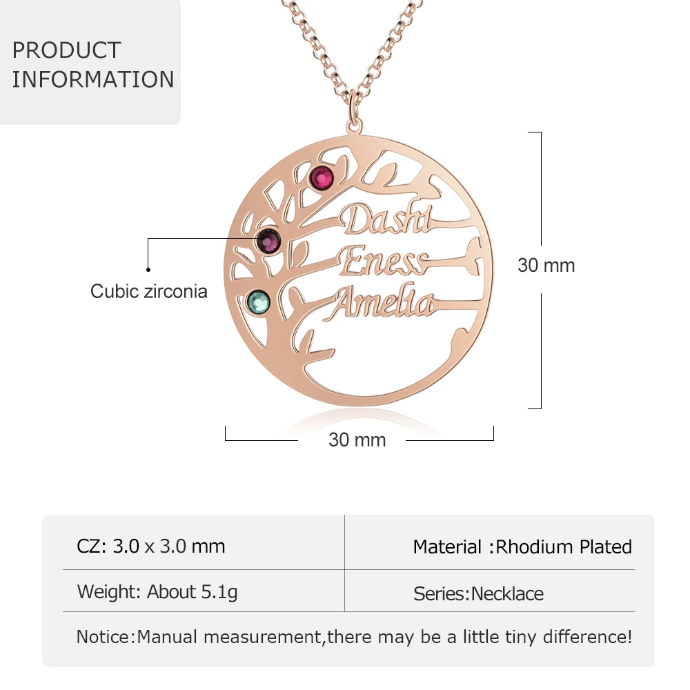 Ожерелья с именем на заказ модные кулоны в виде дерева именами камни по месяцу