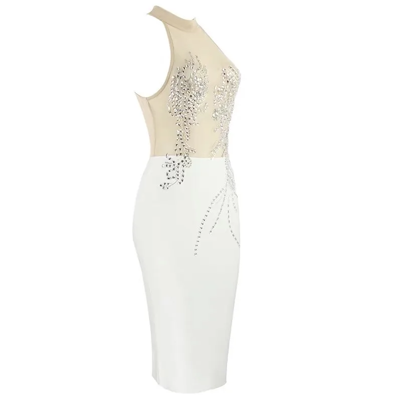 Белый Черный Vestido знаменитостей вечернее платье Танк Бисероплетение Bodycon