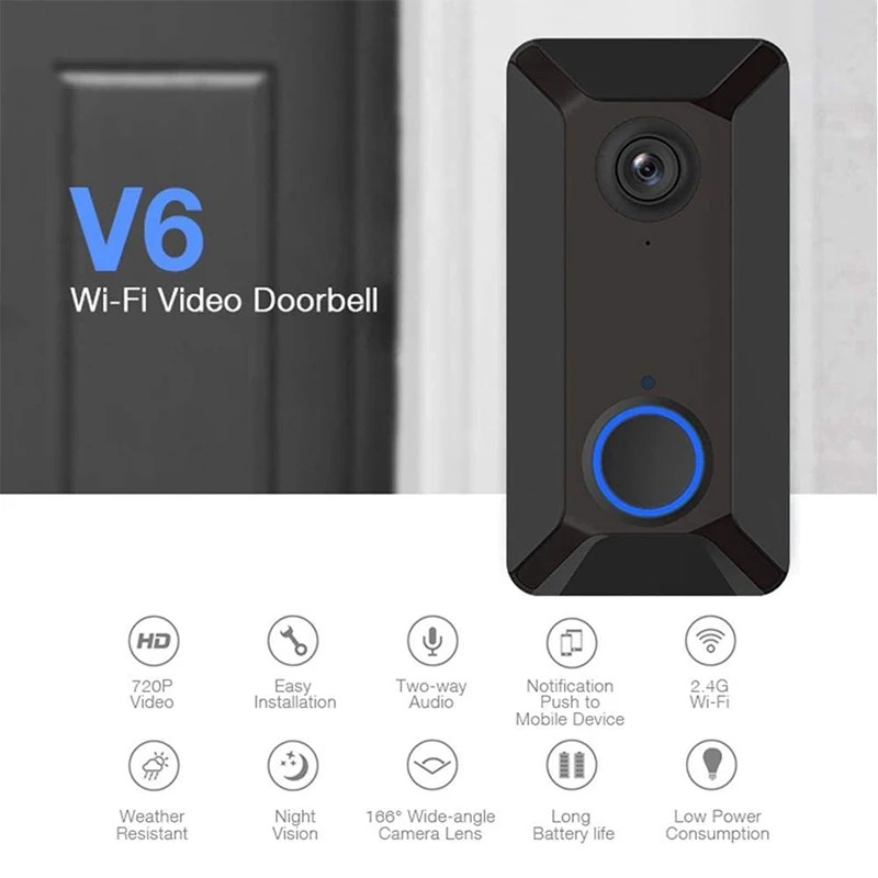 

Wireless WiFi Video 720P HD Smart Doorbell with CMOS Sensor&Video Night Vision App Remote Control for IOS/Android
