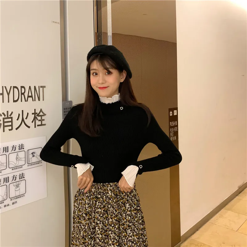 2019 осень и зима новая женская теплая одежда водолазка в виде листьев лотоса