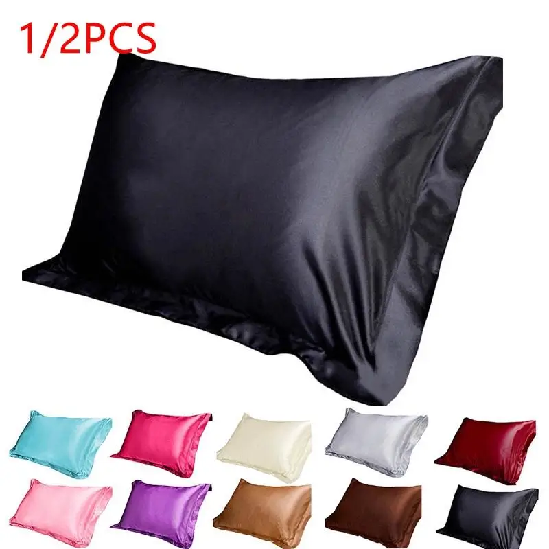 

JuwenSilk 1/2PCS 48x74cm Emulation Silk Satin Pillowcase Single Solid Color Pillow Covers Luxury Pillow Case For Bed Throw