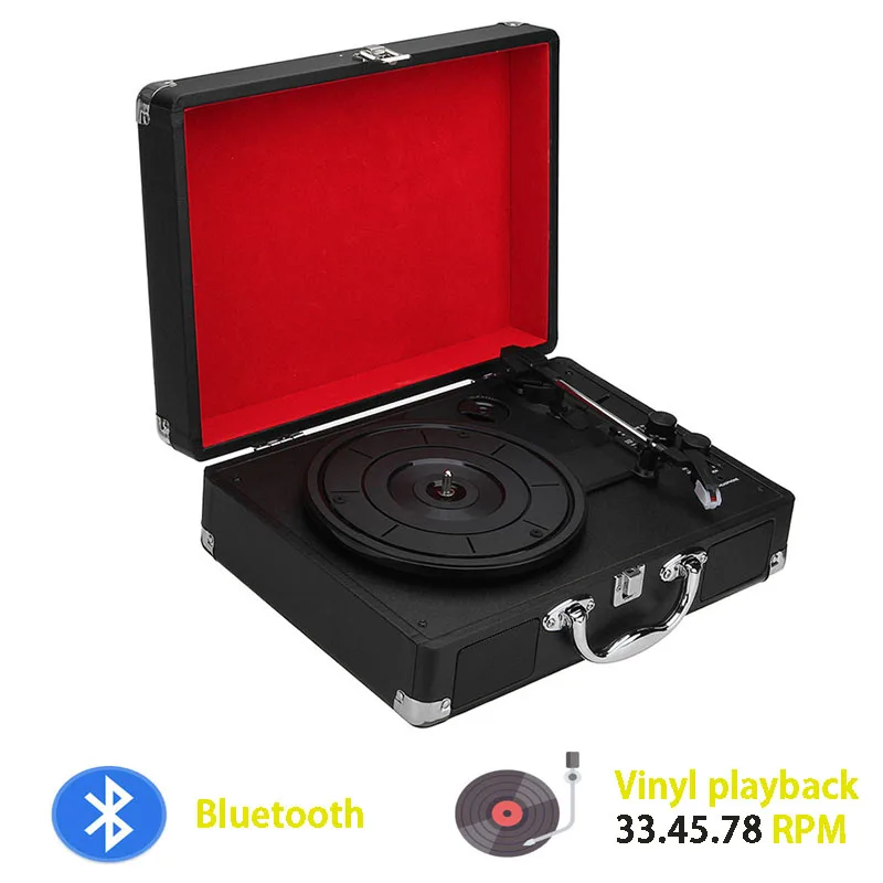 Портативный кожаный чехол фонограф Bluetooth Динамик ретро-граммофон Проигрыватель