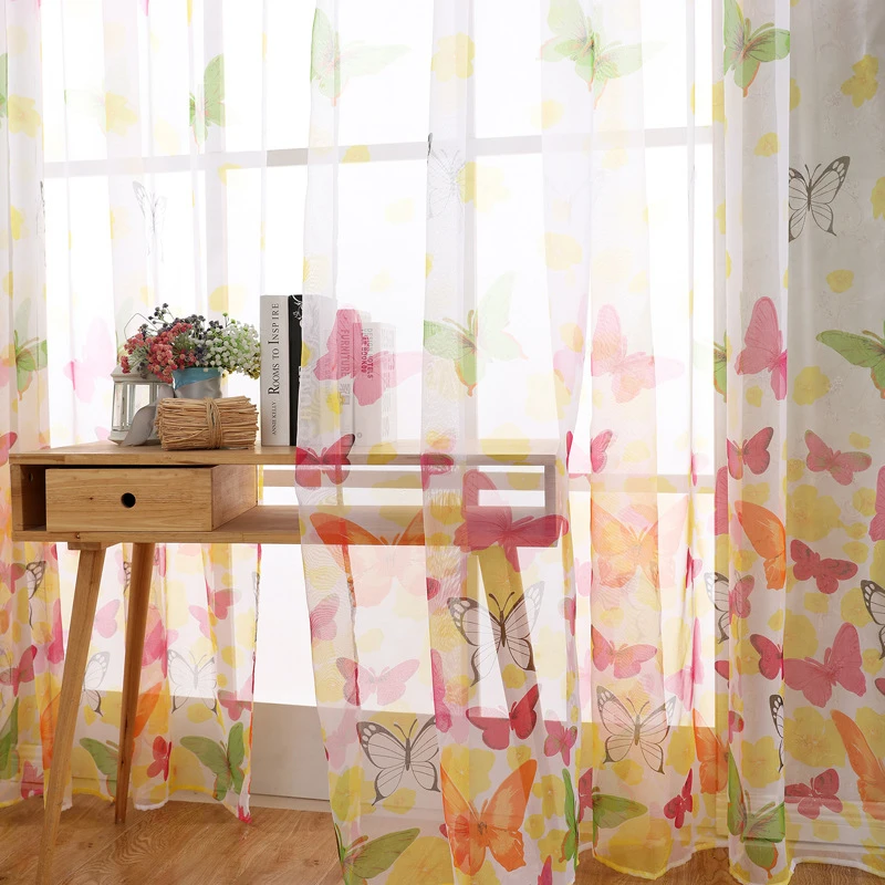 

Romantic Butterfly Pattern Tulle Curtains For Living Room Bedroom Voile Blinds Window Treatments Decor Sheer Drapes for Kitchen