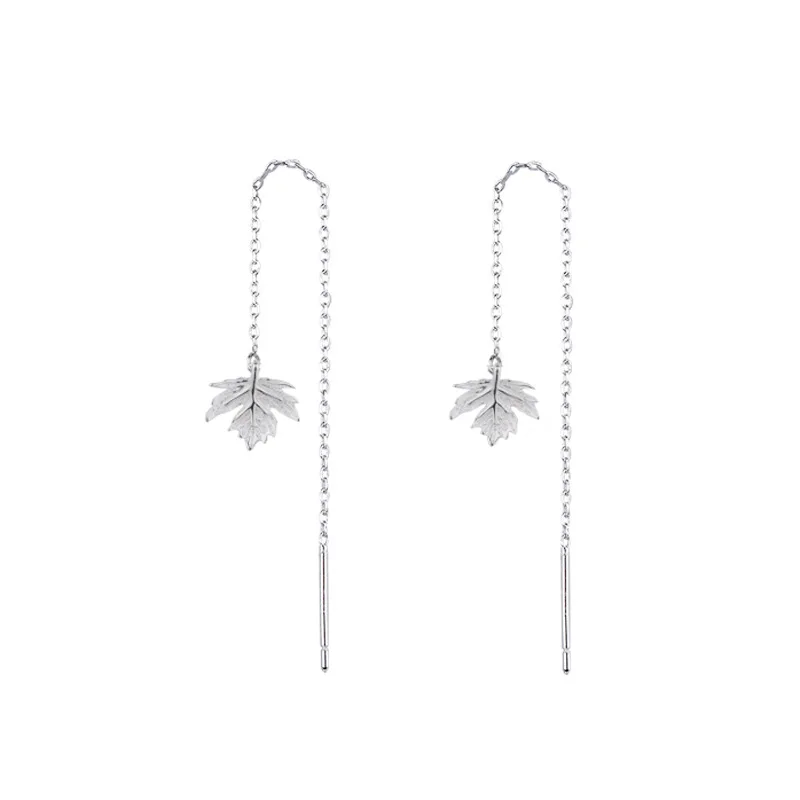 

Silver Maple Leaf Ear Line Drop Earrings 925 Plant Beauty Leaf Earring For Women Minimalism Fashion Jewelry