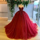 Пышное бордовое милое платье Quinceanera с оборками Tule Sweet 16 платье со шлейфом платья 15 лет 2021