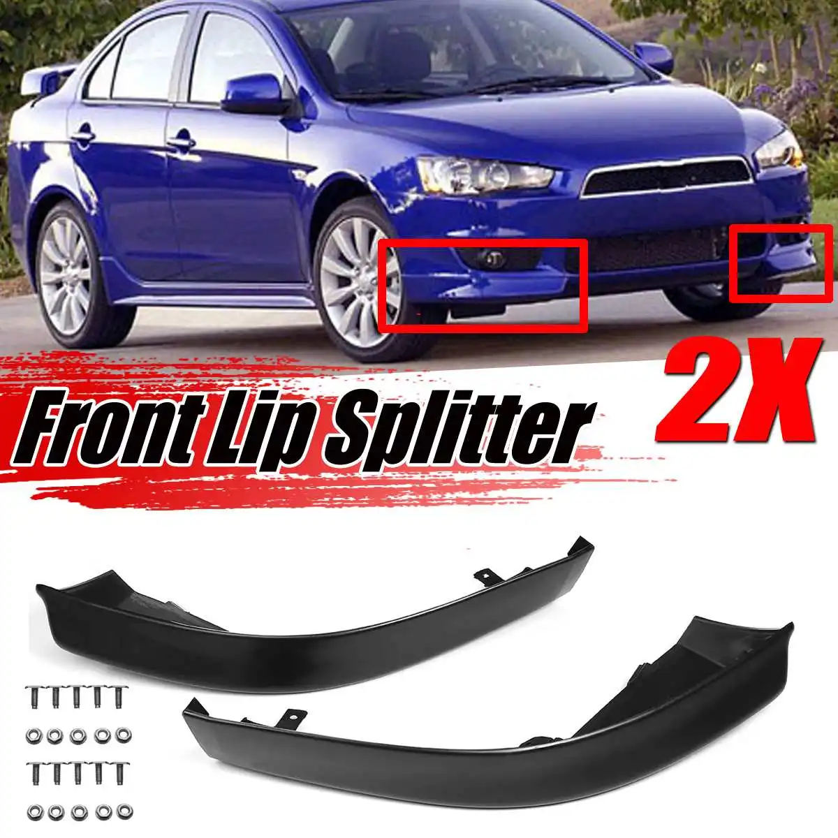 2pcs Unpainted Black Car Front Bumper Splitter Lip Spoiler Body Kit Diffuser Protector For Mitsubishi Lancer 2008-2015