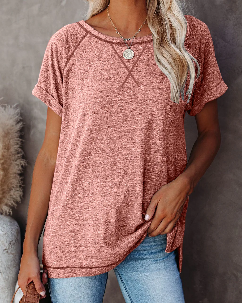 

DaDa Shirts for Women Solid Round Collar Short-sleeved Summer T-shirt