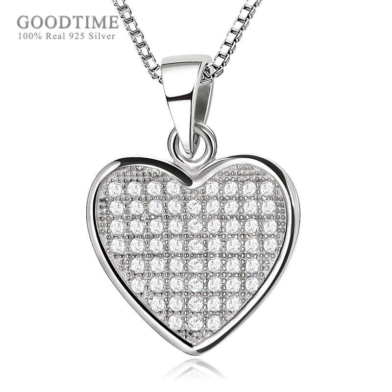 Fashion Women Pure 925 Sterling Silver Necklace Love Heart Zircon Pendant Girl Clavicle Chain Jewelry Accessory Gift