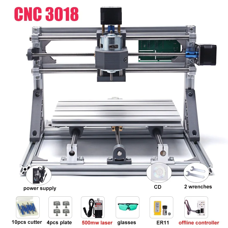 CNC 3018 с ER11 Diy мини лазерный гравировальный станок с ЧПУ 3 оси пластик акрил Pcb ПВХ фрезерный станок дерево маршрутизатор наборы - Цвет: add 500mw laser
