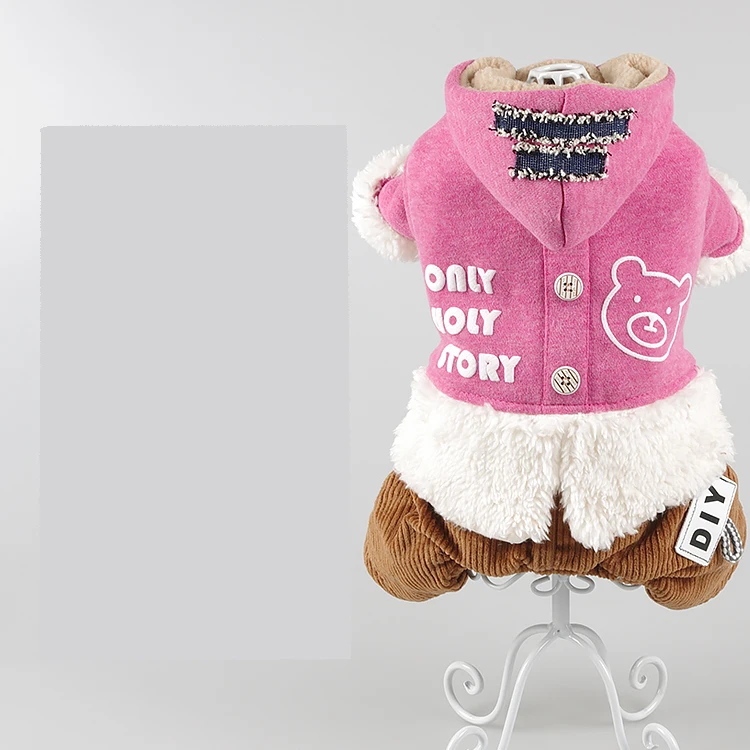 Pink Bear Качественная одежда для маленьких питомцев Petalk, теплый зимний комбинезон для кошек, собак, пальто с капюшоном, одежда с флисовой подкладкой, Комбинезоны для домашних животных, размеры от XS до XXL - Цвет: Pink Bear