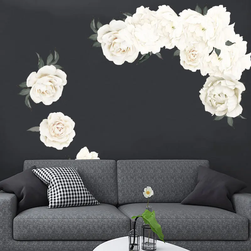 

White Peony Beautiful Flowers Wall Stickers Living Room Wall Decals Baby Kindergarten Mural Decoration Art Wall Paper