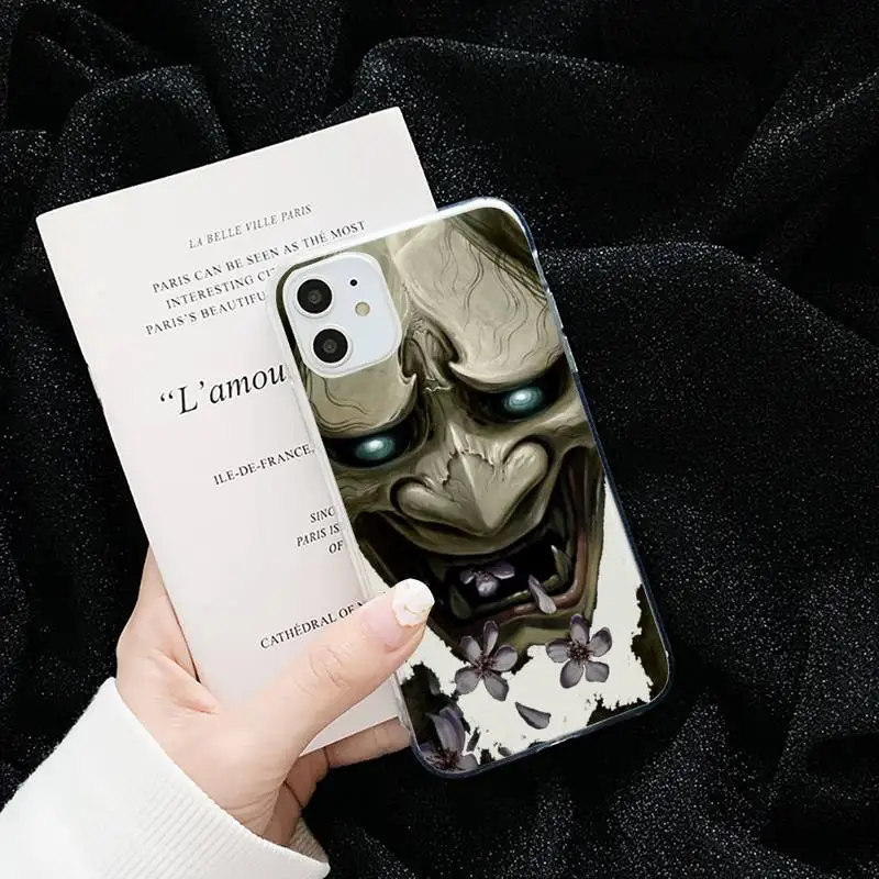 

Japan samurai oni mask horror art Phone Case Transparent for iPhone 6 7 8 11 12 s mini pro X XS XR MAX Plus cover funda shell
