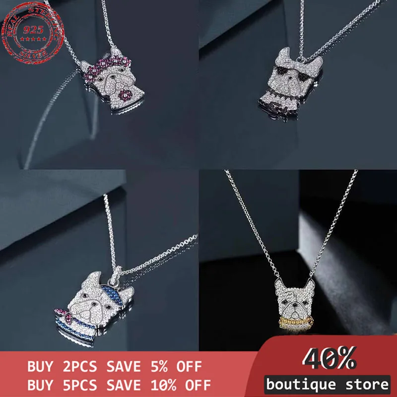 

S925 Sterling Silver cute puppy Necklace Bulldog husky shape adjustable personality hip hop fun brand luxury jewelry