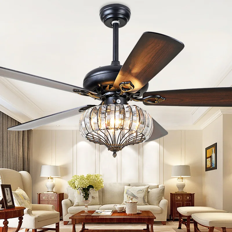 52 дюймовые Хрустальные потолочные вентиляторы лампы деревянный подвесной