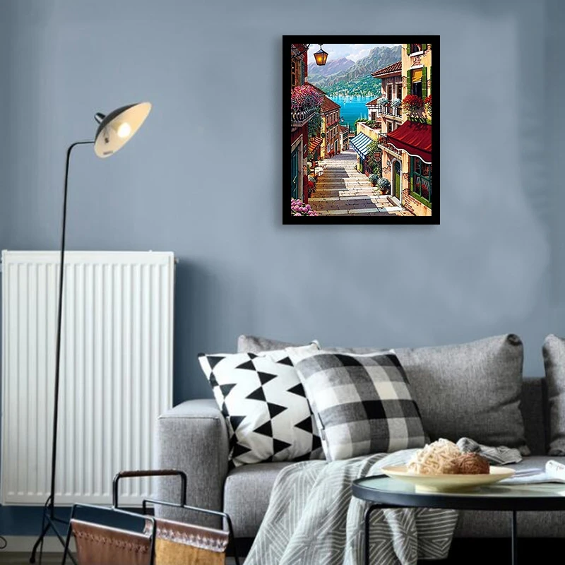 

Paint By Numbers Kits for Adult, DIY Canvas Painting for Adults Beginner-Town Street
