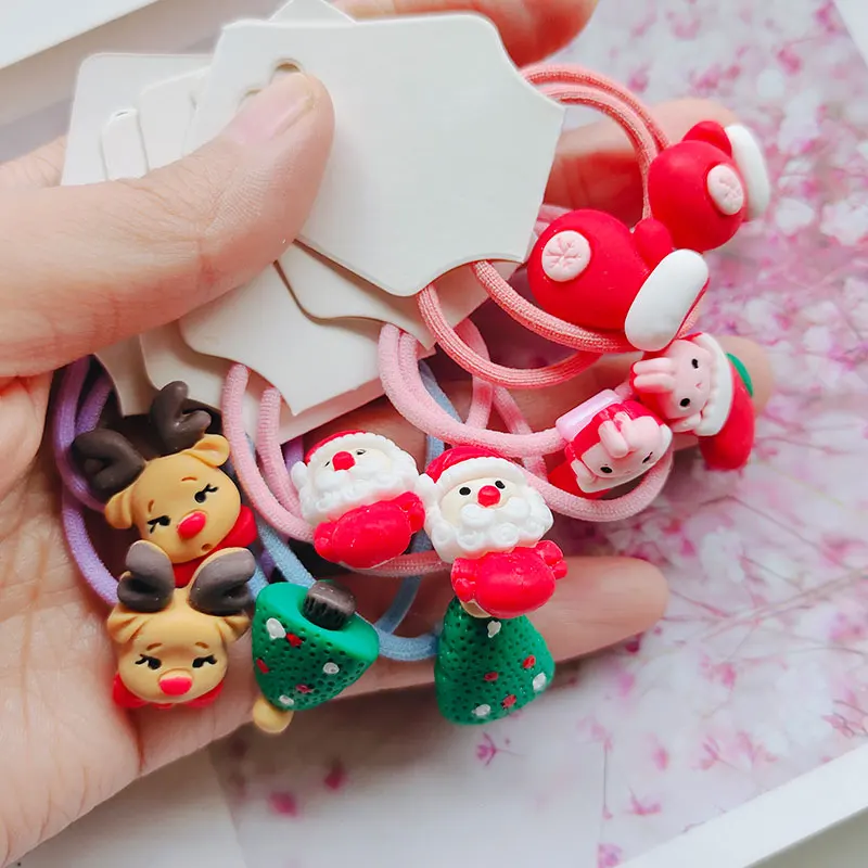 

10pcs(5pairs) Lovely Christmas Children Rubber Bands Scrunchies Elastic Hair Bands Girls Headband Decorations Ties Gum Santa