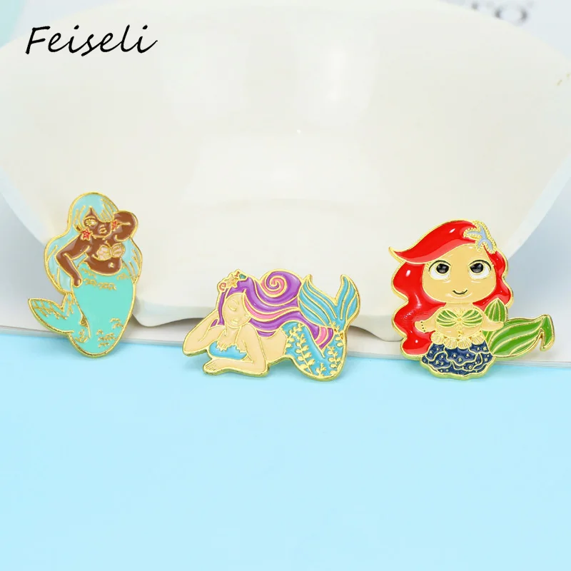Feiseli мультфильм эмаль Русалка декоративная брошь шпилька для женщин Горячая