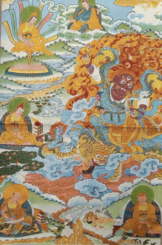 

36" Tibet Tibetan Embroidered Cloth Silk Buddhism King Kong of Wrath Tangka Thangka Mural Buddha Home Decor