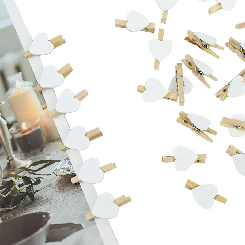 

50Pcs Romantic Loving Heart Shape Wooden Clips Handicrafts Clothes Photo Paper Peg Pin Clothespin For Home Wedding Gifts Decor