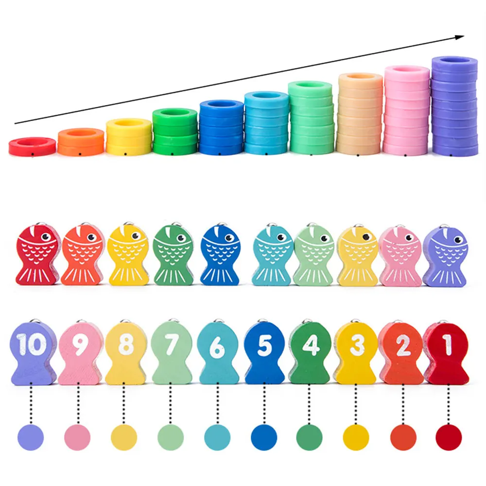 

Wooden Digital Building Child Shape Matching Cognitive 3 -In-1 Wooden Fishing Log Board Puzzle Toys School Children Game Toys