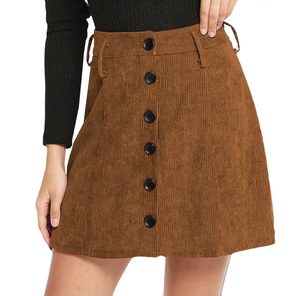 

High Waist Button Corduroy Skirt Ladies 2020 Spring New Fashion Korean School Uniform Skirts Girl Casual Mini Skirt Saias Mujer