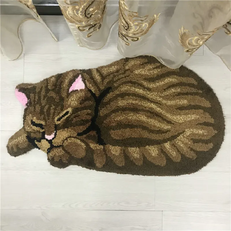 cute cat shape rug anti slip plush hand woven carpet mat living room bedroom bathroom door gray brown cats rugs free global shipping