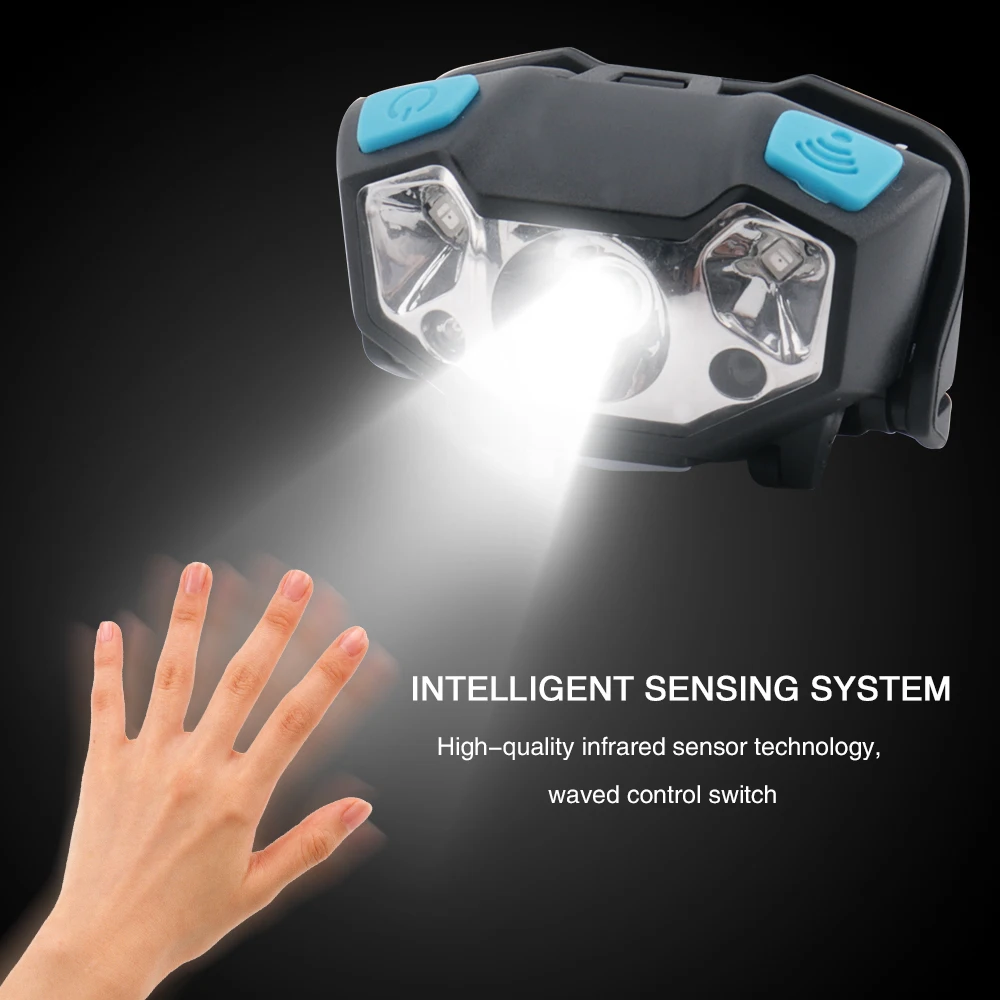 BORUiT индукционный налобный фонарь XPE светодиодный с зарядкой от USB фонарик для