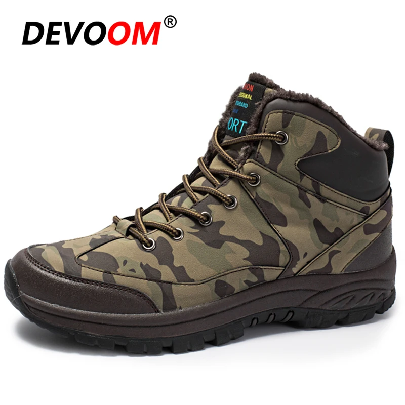 Зимние походные ботинки для улицы мужские теплые плюшевые камуфляжные до