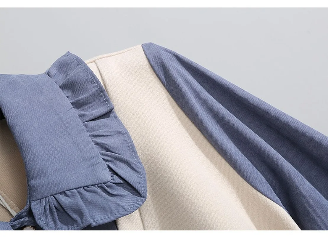 

Autumn Winter Womens Long Dress Korean Chiffon Vintage Two Piece Sets Slim Waist with Belt Long Ruffle Sleeve Turn Down Collar