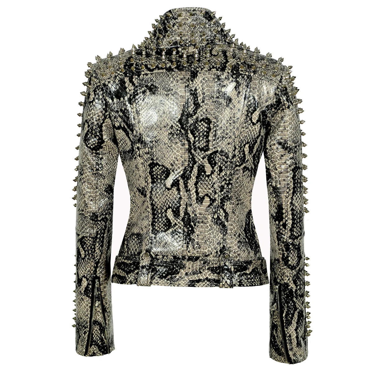 New Women Spring Leopard Print PU Rivet Jacket Zipper Studs Coat Lapel Collar Moto Belt Female Faux Leather Windbreak Outerwear enlarge