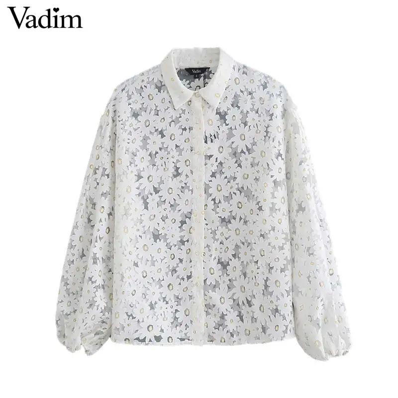 Vadim Женская белая блузка с цветочным рисунком отложной воротник фонарь рубашка