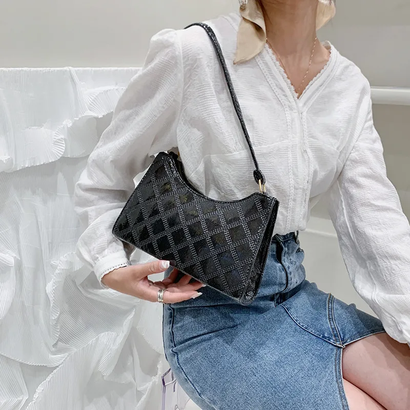 

Women's Shoulder Bag Rhomboid Pattern Square Glossy Luxury Leather Handbags Wholesale Lady New Elegant Charm Female Bags