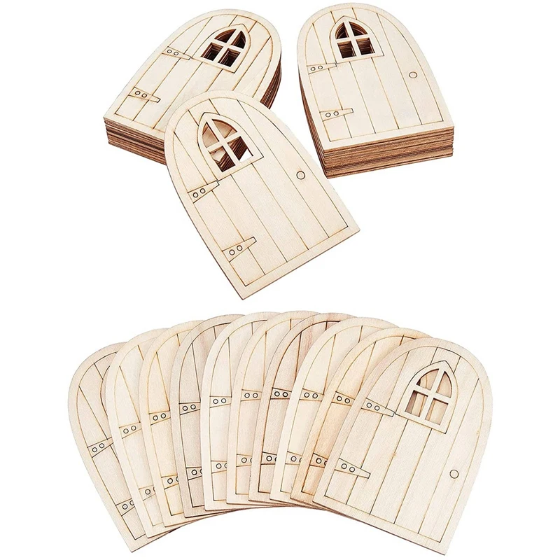 

30 Pcs Unpainted Simulation Wooden Fairy Mini Blank Garden Hollow Out Elf Door for Miniature DIY Craft Embellishments