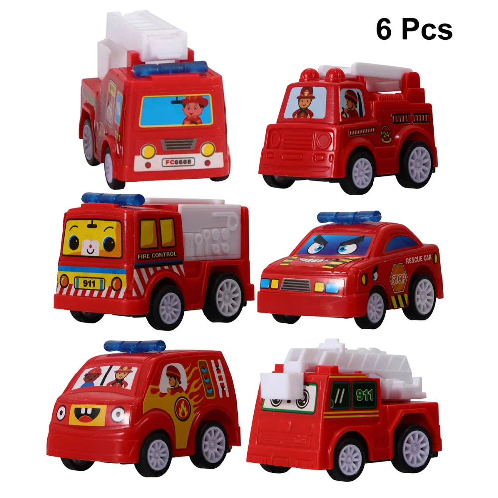 

1 Set/6pcs Construction Vehicle Trucks Mini Size Push and Go Sliding Fire Truck Car Models Early Educational for Childre