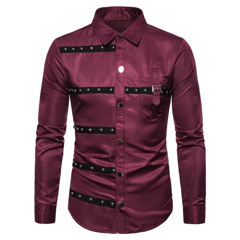New Men Gothic Shirt Camisas Individuality Men's Fashion Plaid Long-sleeved Shirt Male Casual High Quality Shirt