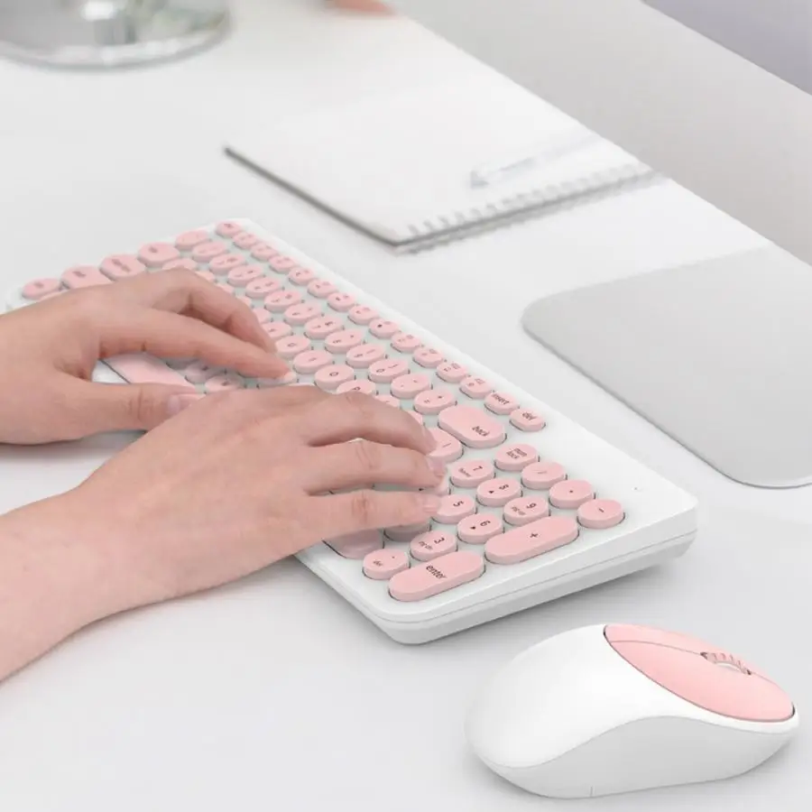 Клавиатура Мышь комбо круглый панк Keycap беспроводная клавиатура Бесшумная энергосберегающая беспроводная мышь набор