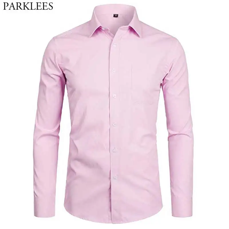 

Брендовые розовые мужские рубашки 2021 Модная приталенная рубашка с длинным рукавом для мужчин Chemise Высококачественная хлопковая Повседневн...