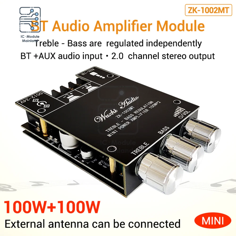 Плата усилителя сабвуфера Bluetooth 5 0 ZK-1002MT 2*100 Вт 2 каналов высокая мощность аудио