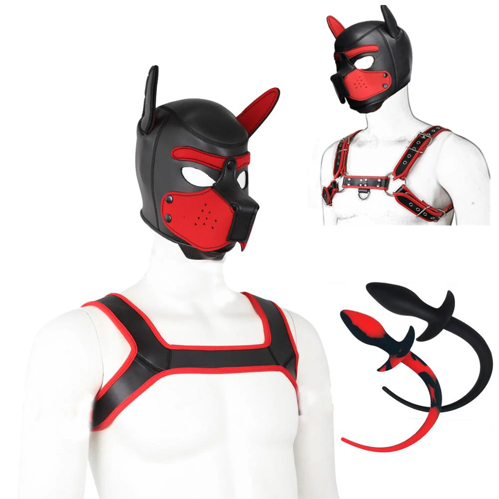 Секс шоп маска капюшон для собак ошейник БДСМ ремень с ремнем хвост собаки