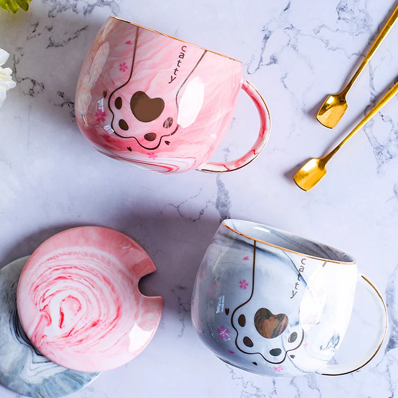 

Creative Cat Paw Painted Cute Ceramic Mug Nordic Hand Painted Hot Chocolate Unique Mugs Personalized Work Tea Coffe Cups