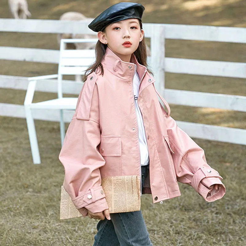 2021 Autumn PU Leather Jacket For Girls Fashion Teen Coats Children Clothing Spring Baby Girls Clothes Outerwear Jackets Coat