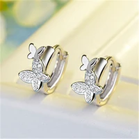 silver plated anti allergy zircon earrings fashion elegant korean butterfly earrings wedding party jewelry birthday gift