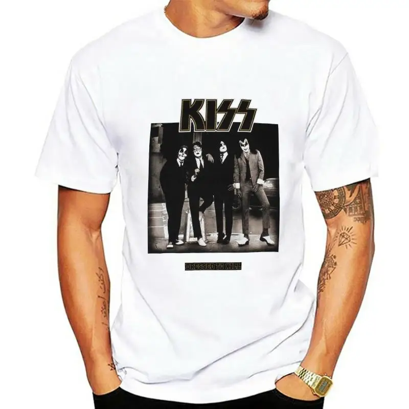 

Черная футболка KISS TO dress KILL, жесткая мужская хипстерская футболка с принтом «блеск»