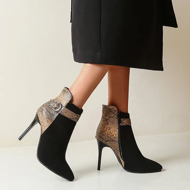 

Fanyuan Winter Ankle Boots Women Boots Zip Stiletto High Heel Short Boots Bow Pointed Toe Shoes Female Autumn Size 35-48