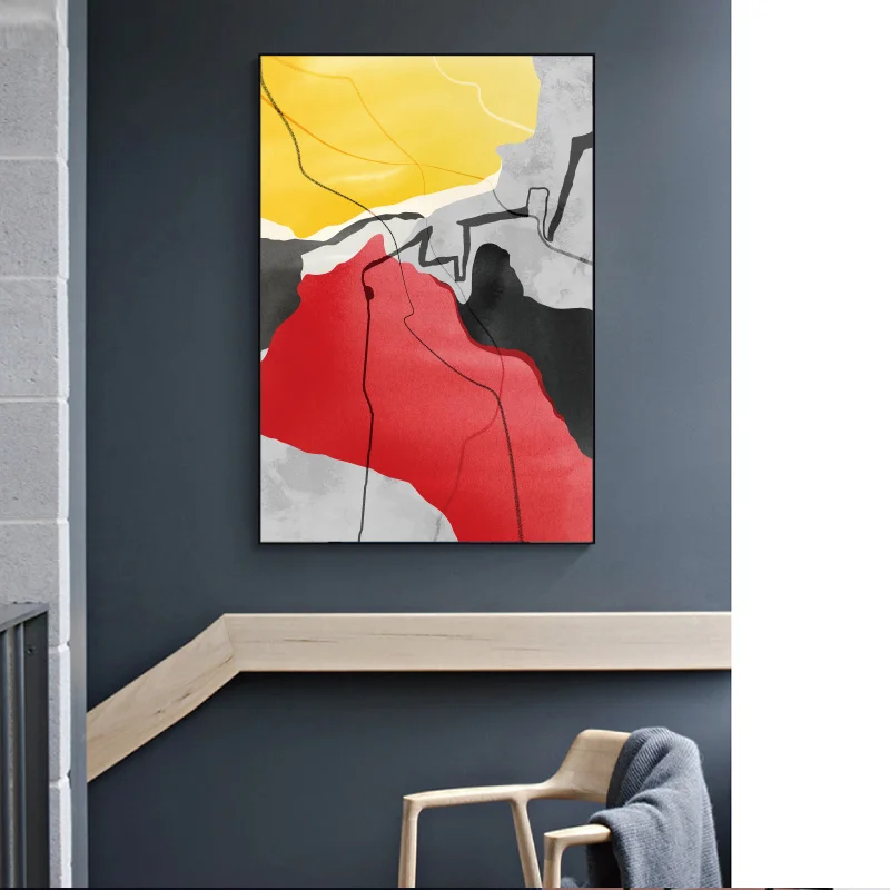 Абстрактные геометрические золотистые красные картины на холсте современное